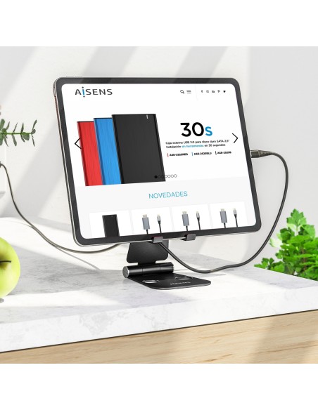 Soporte De Sobremesa Tamaño XL Ajustable (2 Pivotes) Para Movil / Tablet, Negro