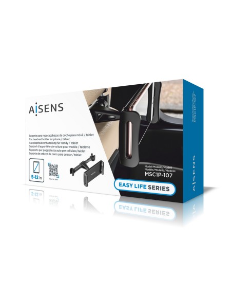 Soporte Coche Ajustable (1 Pivote) Para Reposacabezas Para Telefono / Tablet, Negro