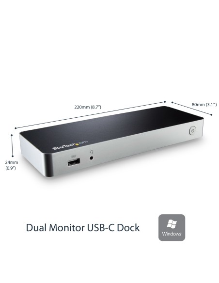 Docking Station USB C para 2 Monitores - PD de 60 W para Portátil Windows - Replicador de Puertos USB Tipo C a HDMI/DVI - USB 3