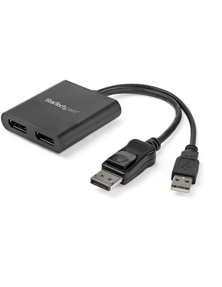 Hub MST de 2 Puertos DisplayPort 1.2 - Divisor Splitter DP de 2 Monitores - Adaptador DP a 2x DisplayPort 4K 30Hz - Alimentado 