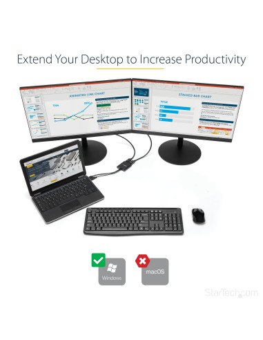 Hub MST de 2 Puertos DisplayPort 1.2 - Divisor Splitter DP de 2 Monitores - Adaptador DP a 2x DisplayPort 4K 30Hz - Alimentado 