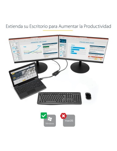 Hub MST de 2 Puertos DisplayPort 1.2 - Divisor Splitter DP de 2 Monitores - Adaptador DP a 2x DisplayPort 4K 30Hz - Alimentado 