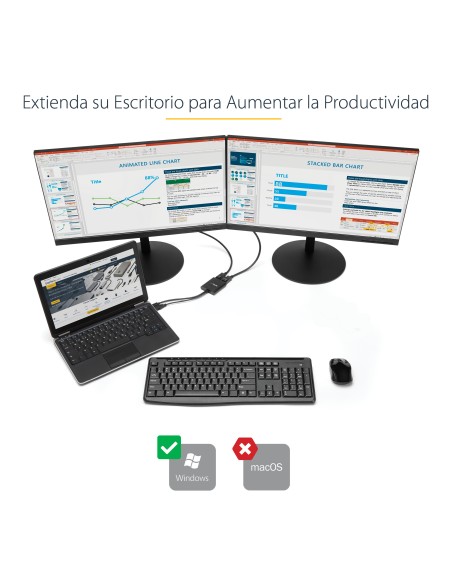 Hub MST de 2 Puertos DisplayPort 1.2 - Divisor Splitter DP de 2 Monitores - Adaptador DP a 2x DisplayPort 4K 30Hz - Alimentado 