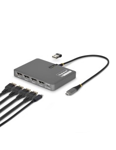 QUAD-USB-DP-ADAPT base para portátil y replicador de puertos Alámbrico USB 3.2 Gen 1 (3.1 Gen 1) Type-C Gris