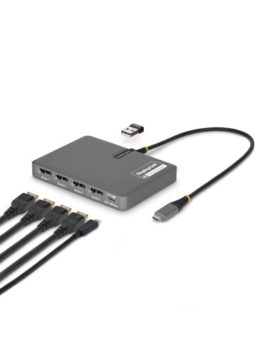 QUAD-USB-DP-ADAPT base para portátil y replicador de puertos Alámbrico USB 3.2 Gen 1 (3.1 Gen 1) Type-C Gris