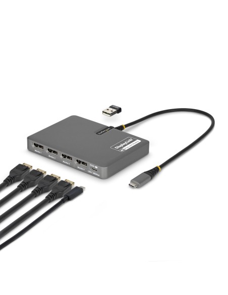 QUAD-USB-DP-ADAPT base para portátil y replicador de puertos Alámbrico USB 3.2 Gen 1 (3.1 Gen 1) Type-C Gris