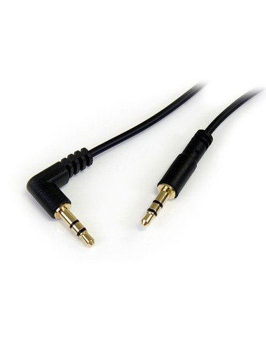 Cable Delgado de Audio Estéreo 3,5mm de 30cm Acodado con Ángulo Recto - Macho a Macho