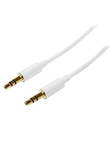 Cable de 2 metros Delgado de Audio Estéreo Mini Jack de 3,5mm - Blanco - Macho a Macho