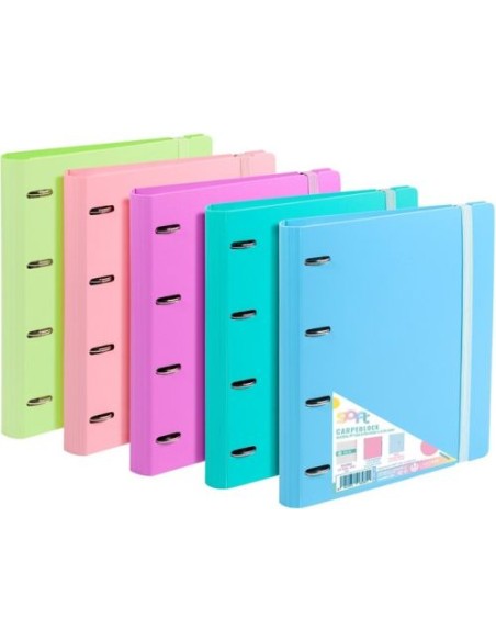 Paq 8 carpeblock foam Soft 4 anillas 35mm con recambio 100h cuad5x5 con greca y cierre de goma colores pastel