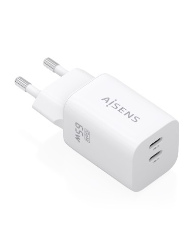 Cargador GaN 65W, 2xUSB-C PD3.0 QC4.0, Blanco