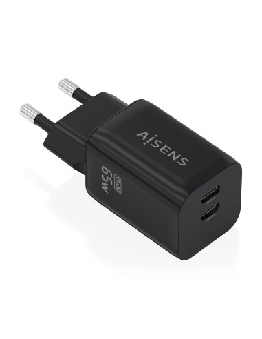 Cargador GaN 65W, 2xUSB-C PD3.0 QC4.0, Negro