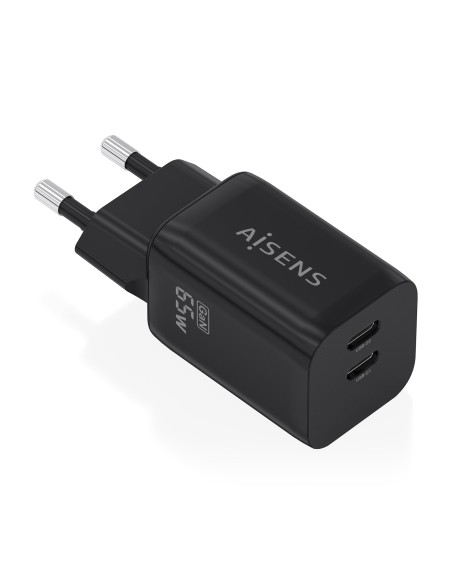 Cargador GaN 65W, 2xUSB-C PD3.0 QC4.0, Negro