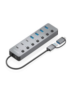 Hub USB3.1 Gen1 USB-C USB-A, USB-C/M+USB-A/M-4xUSB-A/H+3xUSB-C/H+1xUSB-C/H ALIM., Gris, 30cm