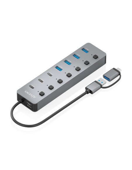 Hub USB3.1 Gen1 USB-C USB-A, USB-C/M+USB-A/M-4xUSB-A/H+3xUSB-C/H+1xUSB-C/H ALIM., Gris, 30cm