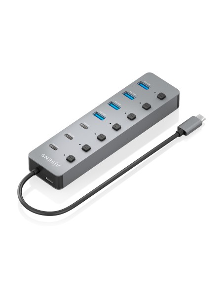 Hub USB3.2 Gen2 10G USB-C, USB-C/M-4xUSB-A/H+3xUSB-C/H+1xUSB-C/H PD3.0 100W, Gris, 30cm