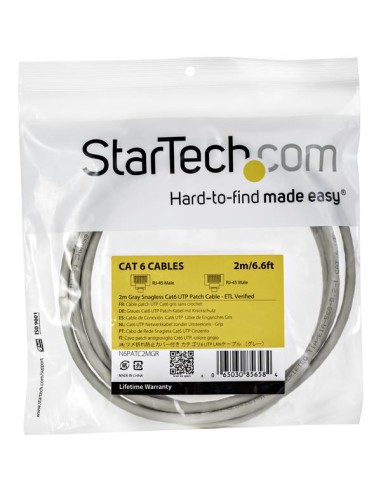 Cable de 2m Gris de Red Gigabit Cat6 Ethernet RJ45 sin Enganche - Snagless