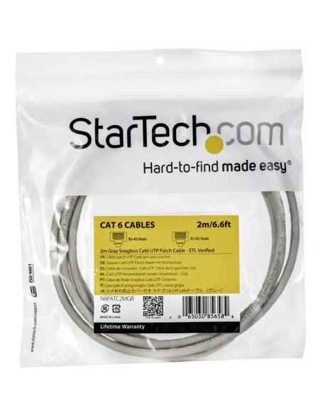 Cable de 2m Gris de Red Gigabit Cat6 Ethernet RJ45 sin Enganche - Snagless