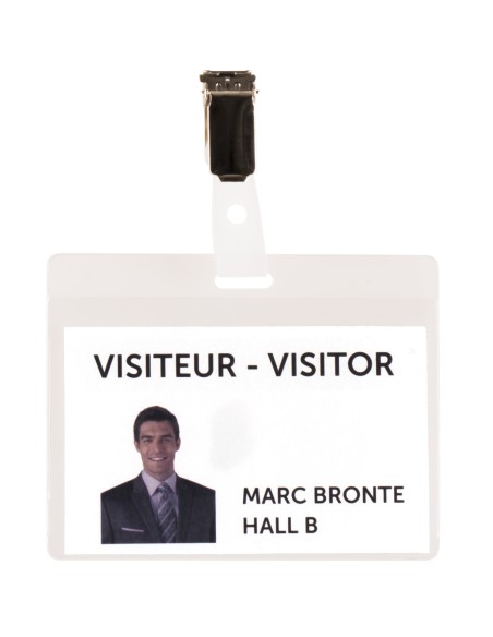 KIT 25 IDENTIFICADORES VISITA PVC TRANSPARENTE FLEXIBLE 82,5X103 MM - INCLUYE TARJETAS TARIFOLD 200500