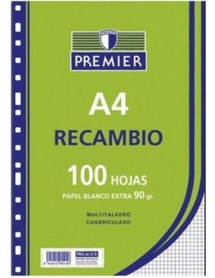 Recambio a4 100h 4 taladros 90g cuadricula 46 c m premier