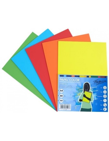 PAQUETE A4 100H 80G COLORES INTENSOS SURTIDOS FABRIANO