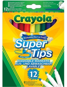 ESTUCHE 12 ROTULADORES SUPER PUNTA LAVABLES CRAYOLA