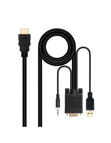 Cable Conversor HDMI a VGA+Audio+USB, 1.8 m, Negro