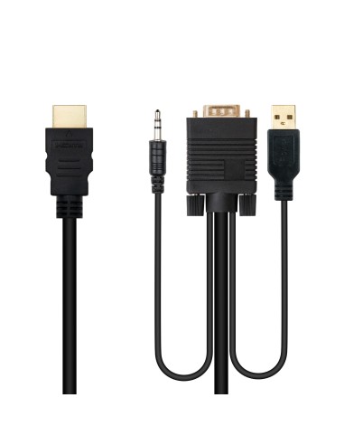 Cable Conversor HDMI a VGA+Audio+USB, 1.8 m, Negro