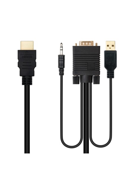 Cable Conversor HDMI a VGA+Audio+USB, 1.8 m, Negro