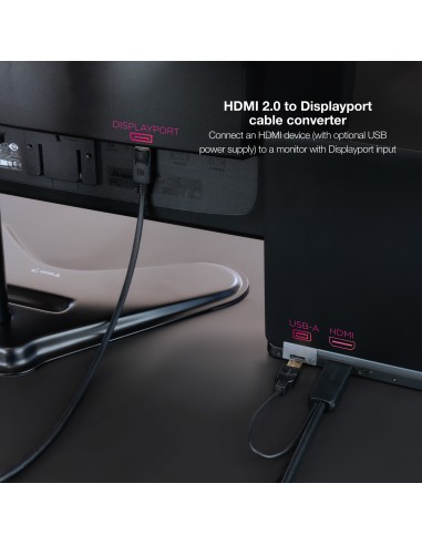 Cable Conversor HDMI 2.0 a DisplayPort V1.2, 1.8 m, Negro