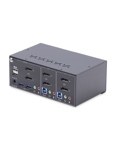 Switch KVM de 2 Puertos DisplayPort para 2 Monitores - Conmutador KVM 4K60Hz - Hub Ladrón 2x USB 5Gb - Hub 2x USB 2.0 - Teclas