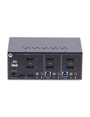 Switch KVM de 2 Puertos DisplayPort para 2 Monitores - Conmutador KVM 4K60Hz - Hub Ladrón 2x USB 5Gb - Hub 2x USB 2.0 - Teclas