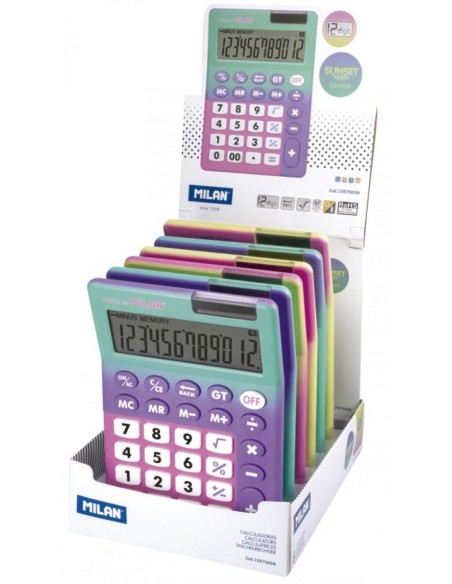 CAJA EXPOSITORA 6 CALCULADORAS 12 DIGITOS SUNSET