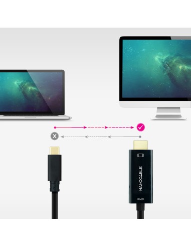 Cable Conversor USB-C a HDMI 1.4 4K@30HZ 3 m, Negro