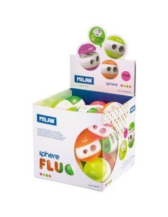 MILAN SACAPUNTAS DOBLE SPHERE FLUO COLORES SURTIDOS -CUBO EXPOSITOR 24U-