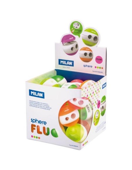 MILAN SACAPUNTAS DOBLE SPHERE FLUO COLORES SURTIDOS -CUBO EXPOSITOR 24U-