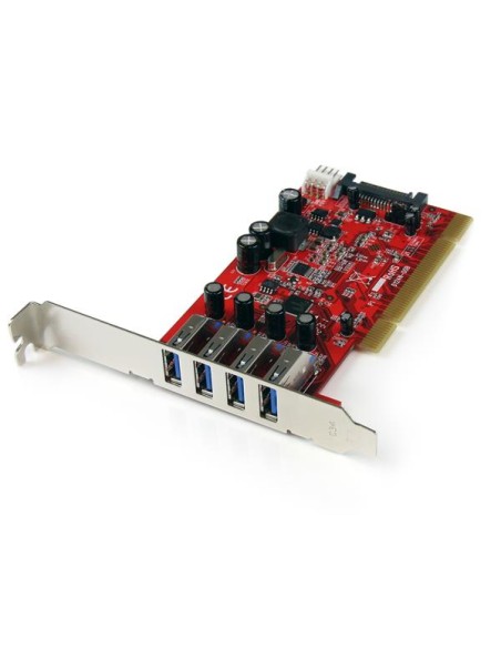 Tarjeta Adaptador PCI USB 3.0 (5Gbps) SuperSpeed 4 Puertos Con Alimentación SATA LP4 - Hub Concentrador Interno - Ladrón USB In