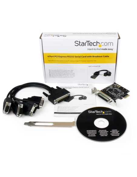 Tarjeta Adaptadora PCI Express PCIe de 4 Puertos Serie con Cable Multiconector RS232 Serial