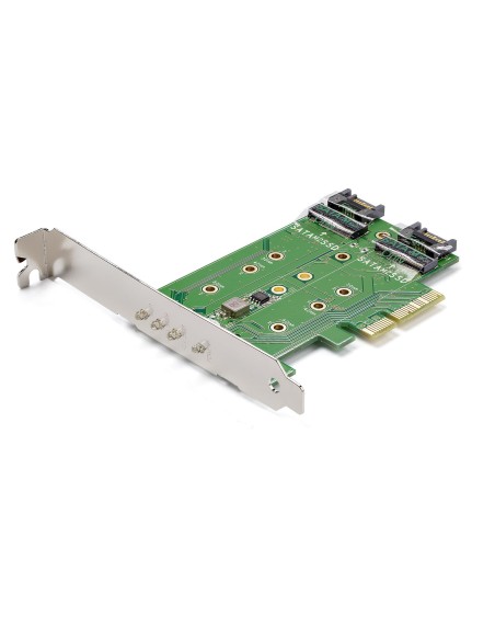 Tarjeta Adaptadora de 3 Puertos M.2 NGFF para SSD - Soporta 1x SSD M.2 PCIe NVMe - 2x SSD M.2 SATA III - Adaptador PCIe 3.0
