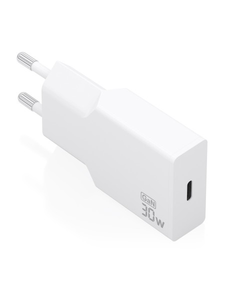 Cargador Ultra Delgado GaN 30W, 1xUSB-C PD3.0, Blanco