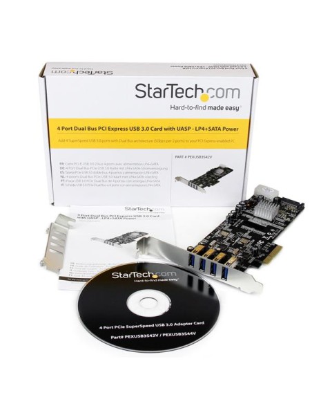 Adaptador Tarjeta PCI Express PCI-E 4 Puertos USB 3.0 UASP Bus Doble con Alimentación Molex SATA