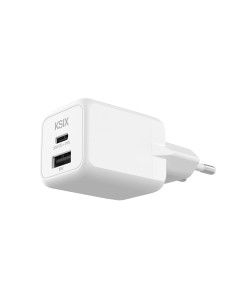 Cargador de red 30W, GaN, PPS, Power Delivery, Materiales sostenibles, 1 x USB-C + 1 x USB-A, Blanco