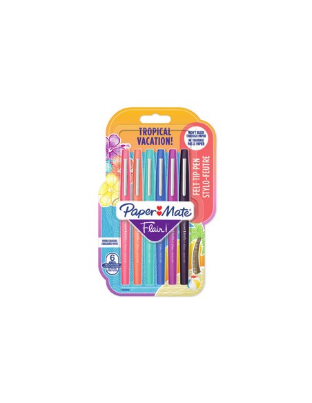 Flair Tropical Bolígrafo de gel con tapa Medio Negro, Azul, Naranja, Rosa, Púrpura 6 pieza(s)