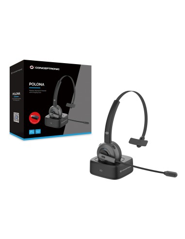 POLONA03BD auricular y casco Auriculares Inalámbrico Diadema Oficina/Centro de llamadas Bluetooth Base de carga Negro
