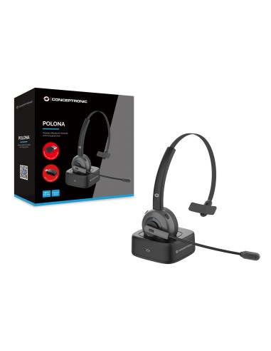 POLONA03BDA auricular y casco Auriculares Inalámbrico Diadema Oficina/Centro de llamadas Bluetooth Base de carga Negro