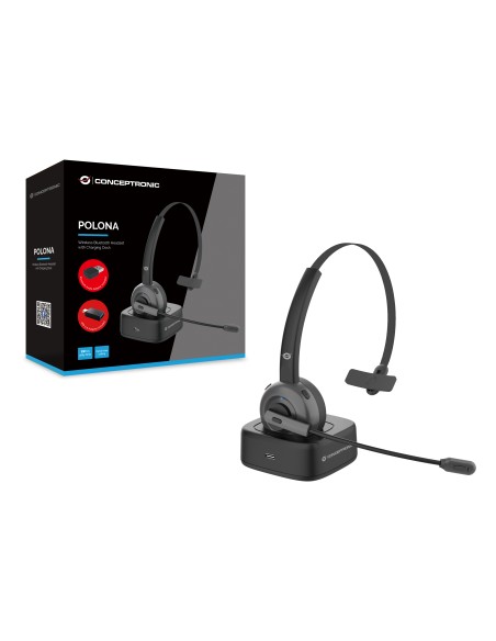 POLONA03BDA auricular y casco Auriculares Inalámbrico Diadema Oficina/Centro de llamadas Bluetooth Base de carga Negro