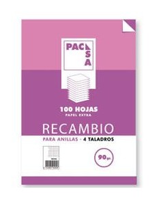 RECAMBIO A4 100H 4 TALADROS 90G CUAD4X4 C M PACSA