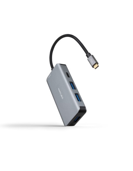 HUB USB-C 5 en 1, Conversor 3.2 GEN1 5G a 3 x USB-A 3.0 + USB-C + USB-C PD 100W, Aluminio, 15 cm, Gris