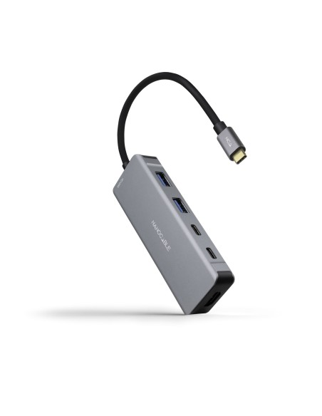 HUB USB-C 6 en 1, Conversor USB-C 3.2 GEN1 5G a 2 x USB-A + 2 x USB-C + HDMI + USB-C PD 100W, Aluminio, 15 cm, Gris