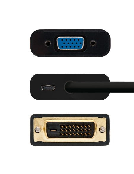 Conversor DVI 24+1/m A VGA HDB15/h, Negro, 10 cm
