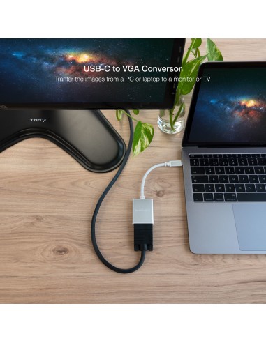 Conversor USB-C a VGA. USB-C/M-VGA/H, Aluminio 10 cm